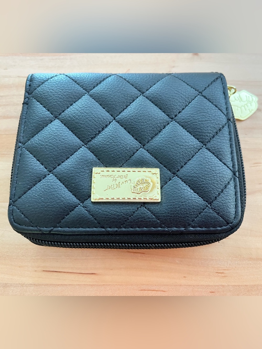 Luv Betsey by Betsey Johnson black quilted zip-around card holder wallet